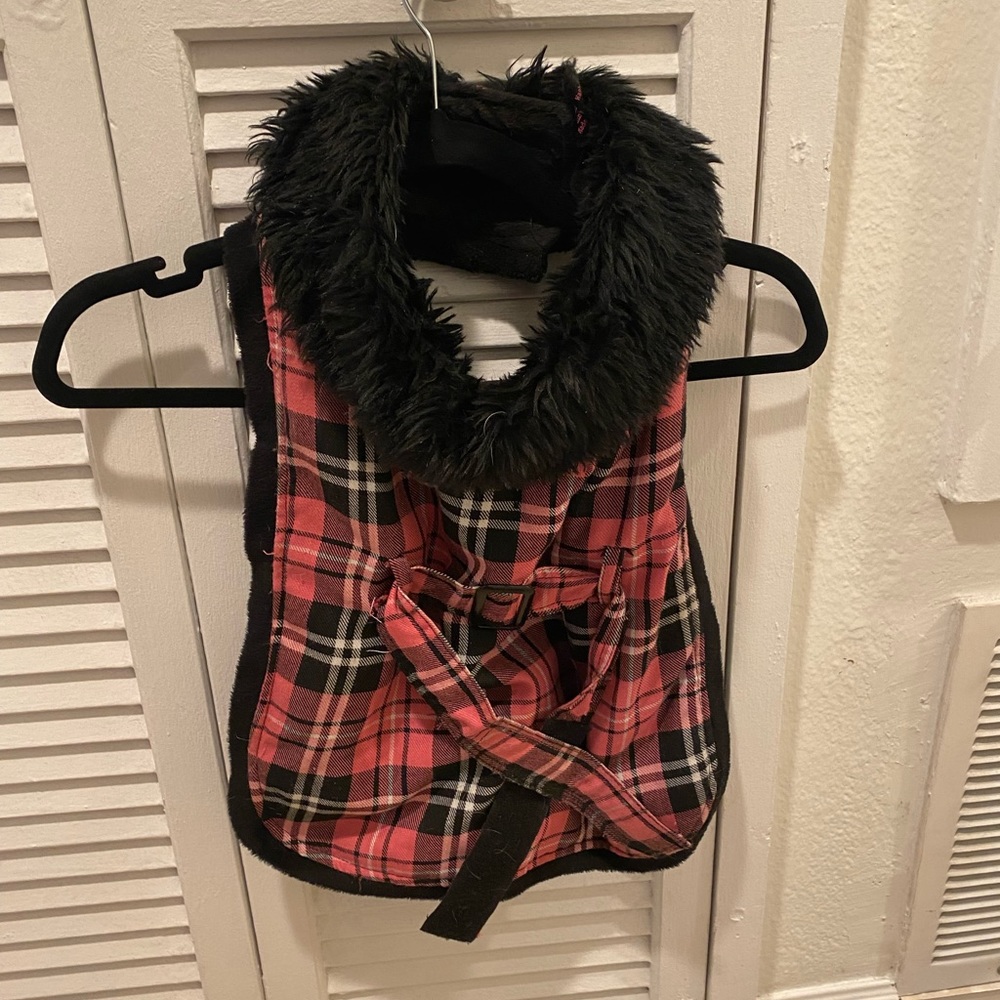 Pink Plaid fully lined dog coat with Velcro closures